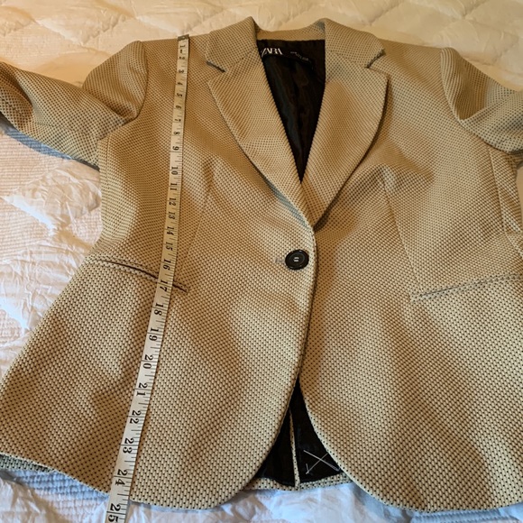 ZARA Tailored Blazer Tan With Black Polka Dots Academia Old Money Neutral Sz 6 - Picture 12 of 12